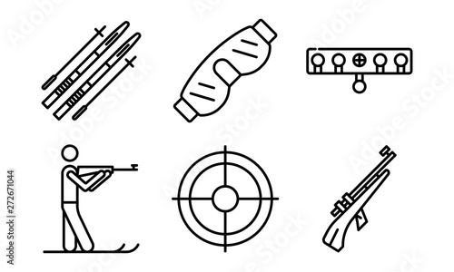 Biathlon icons set. Outline set of biathlon vector icons for web design isolated on white background