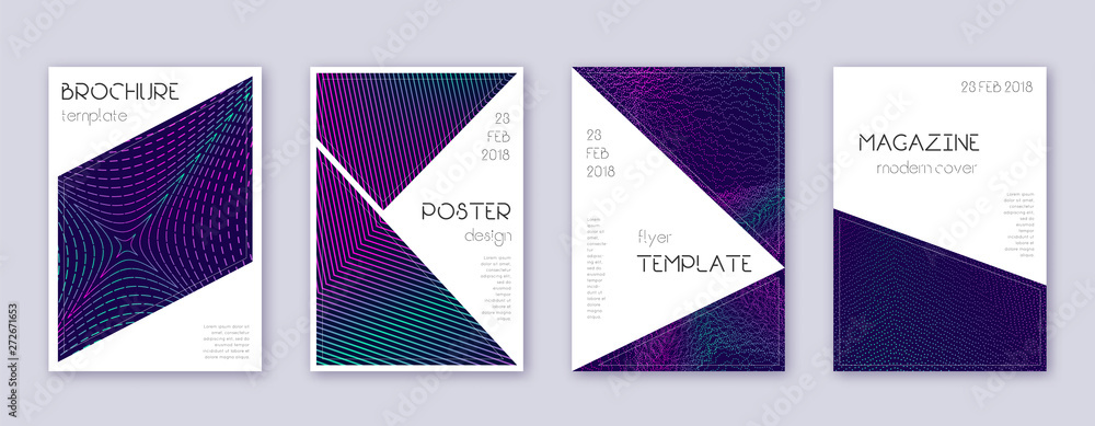 Triangle brochure design template set. Neon abstra Triangle brochure design template set. Neon abstra