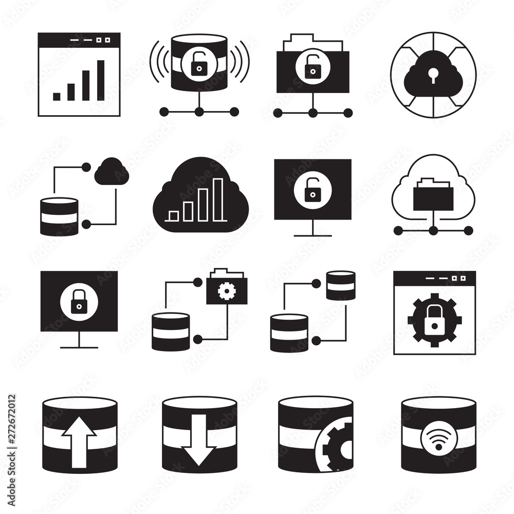 network, database and server icons network, database and server icons