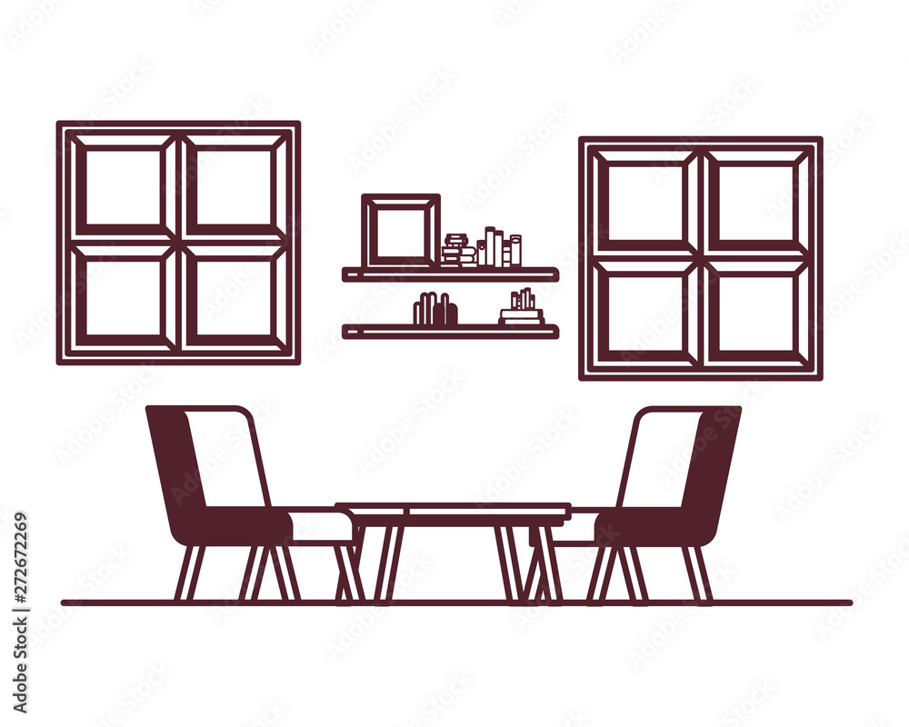 silhouette of living room with couch and bookshelf of books silhouette of living room with couch and bookshelf of books