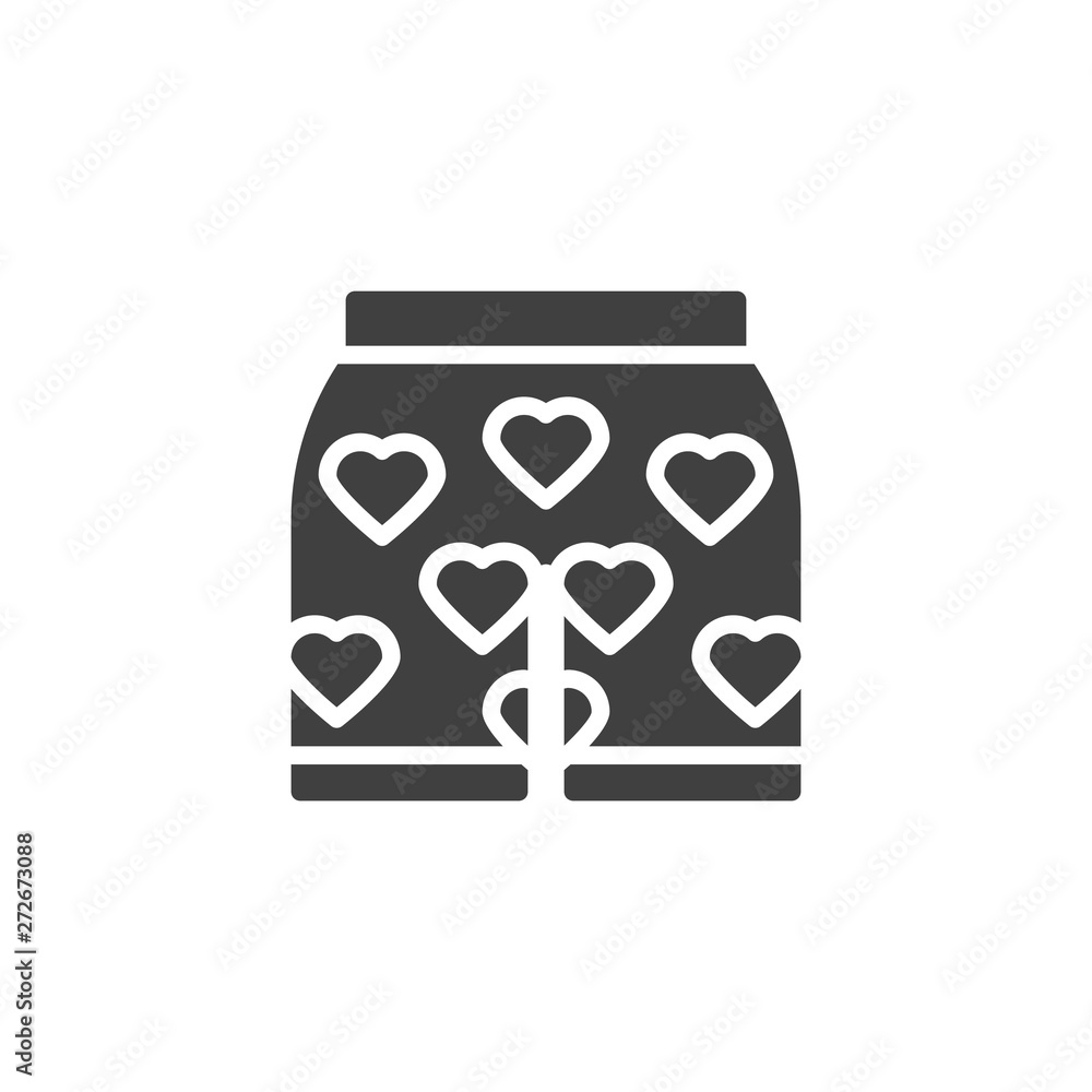 Panties with hearts vector icon. filled flat sign for mobile concept and web design. Men underpants with hearts glyph icon. Symbol, logo illustration. Vector graphics Panties with hearts vector icon. filled flat sign for mobile concept and web design. Men underpants with hearts glyph icon. Symbol, logo illustration. Vector graphics