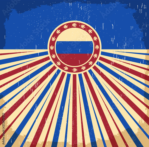 Russia vintage old card with Russian flag colors vector design, Russia holiday decoration.