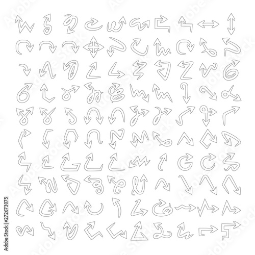 vector set of arrows doodle thin line icons