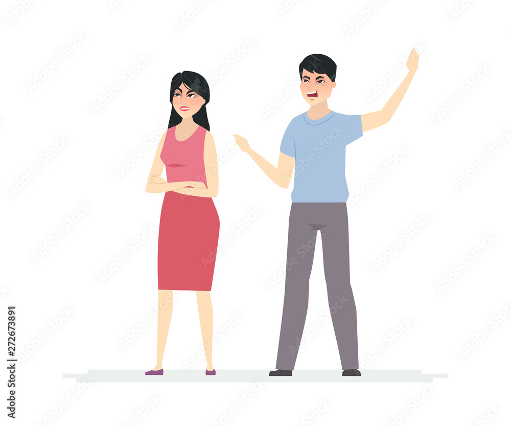 Chinese couple argument - cartoon people character illustration Chinese couple argument - cartoon people character illustration
