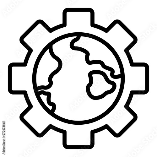 Globe in gear icon. Outline globe in gear vector icon for web design isolated on white background