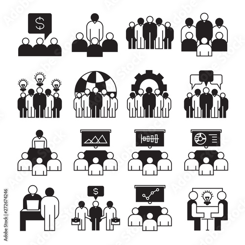 entrepreneurship, business management and organization icons