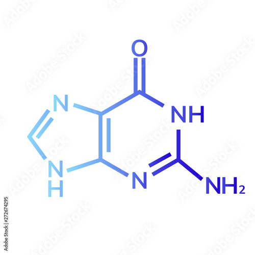 Guanine chemical formula on white background