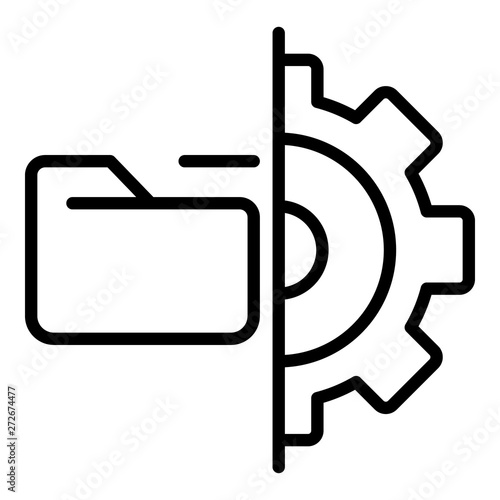 Folder and gear icon. Outline folder and gear vector icon for web design isolated on white background