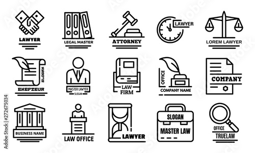 Lawyer icons set. Outline set of lawyer vector icons for web design isolated on white background