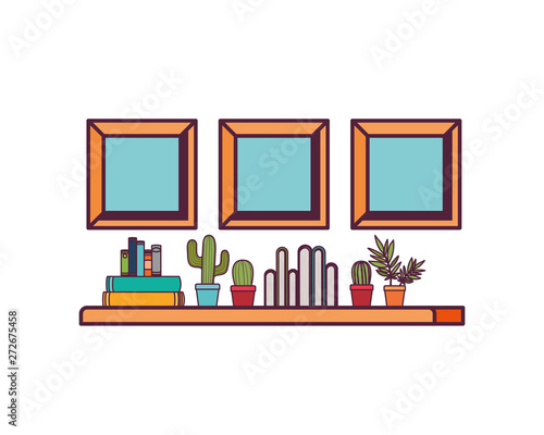 shelving with books in white background