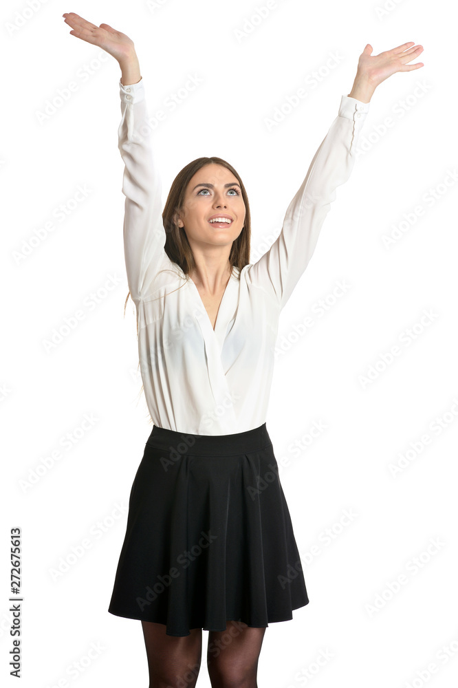 Woman in white bluse isolated on white background Woman in white bluse isolated on white background