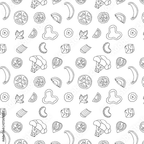 Hand drawn vegetables pattern. Sketch vector vegetables natural background.