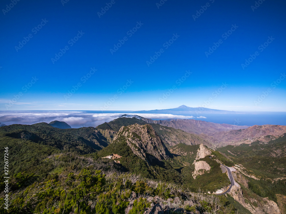 Beautiful panoramic scenery of the mountains in Garajonay National Park in La Gomera Canary Islands Spain