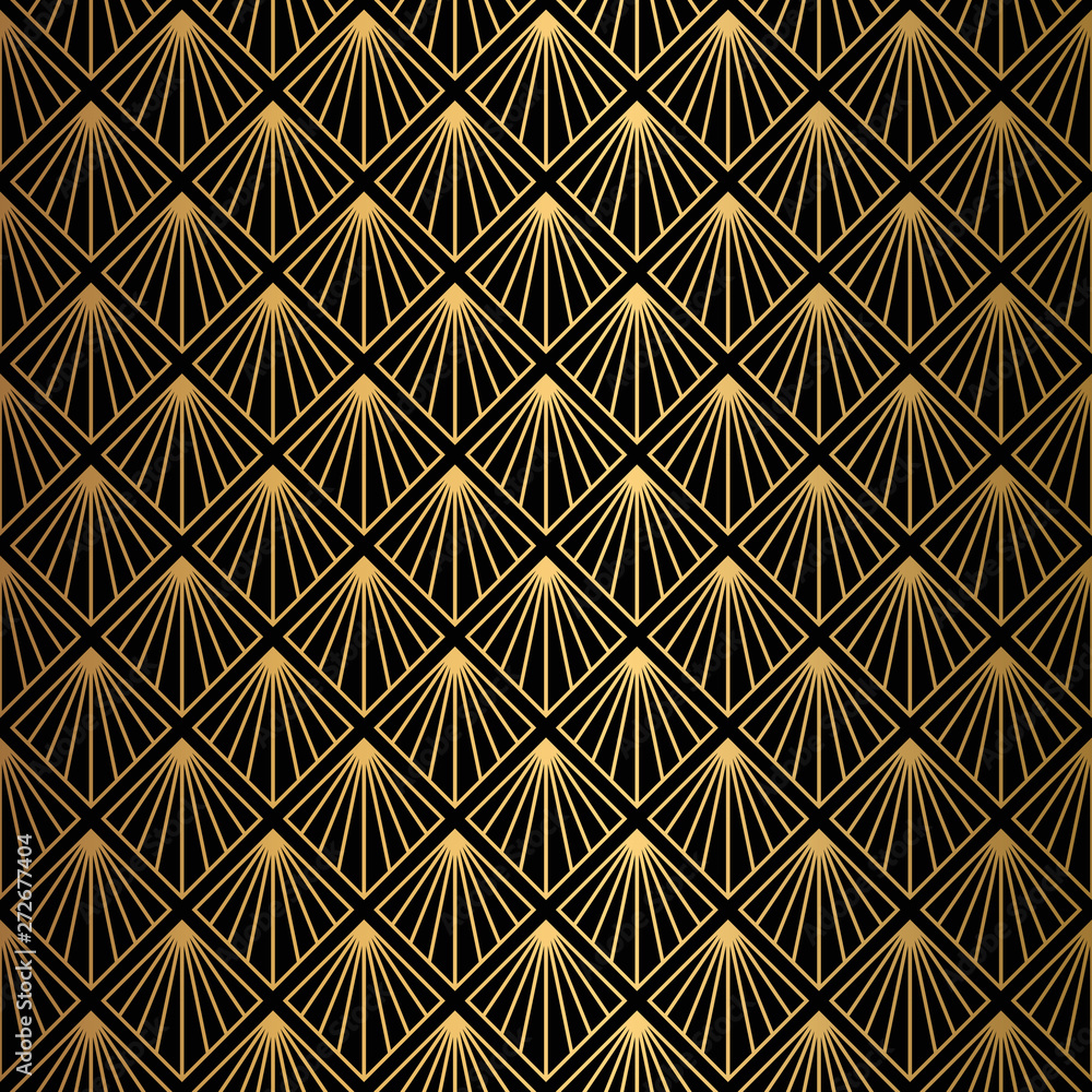 Fototapeta Art Deco Pattern. Seamless black and gold background.