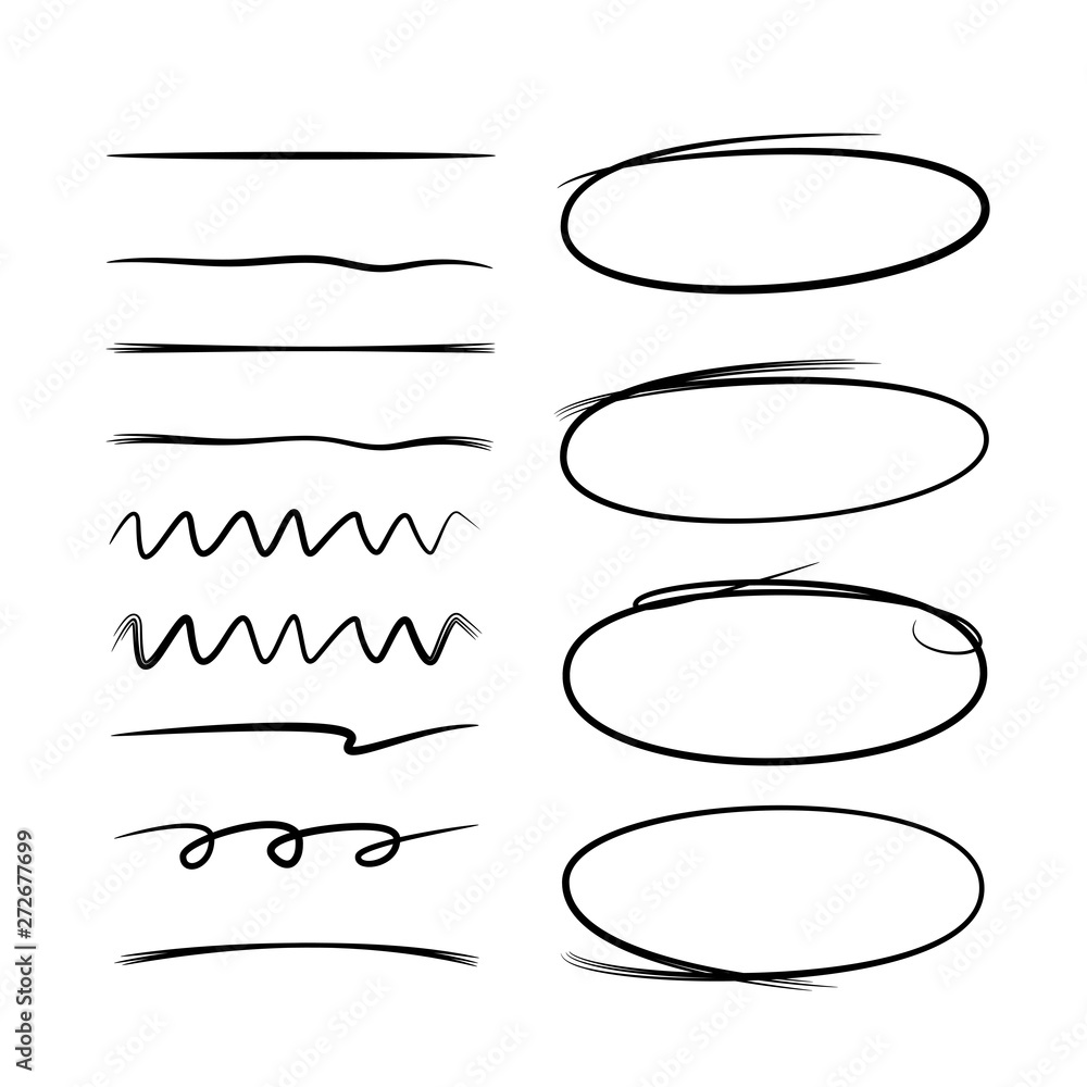 hand drawn oval marker elements and underlines hand drawn oval marker elements and underlines