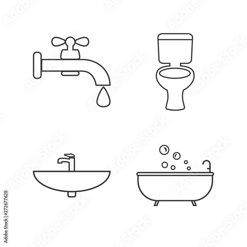 Toilet, Bathroom line icon set. Vector illustration, flat design.