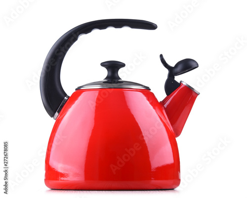 Traditional stainless steel stovetop kettle with whistle photo