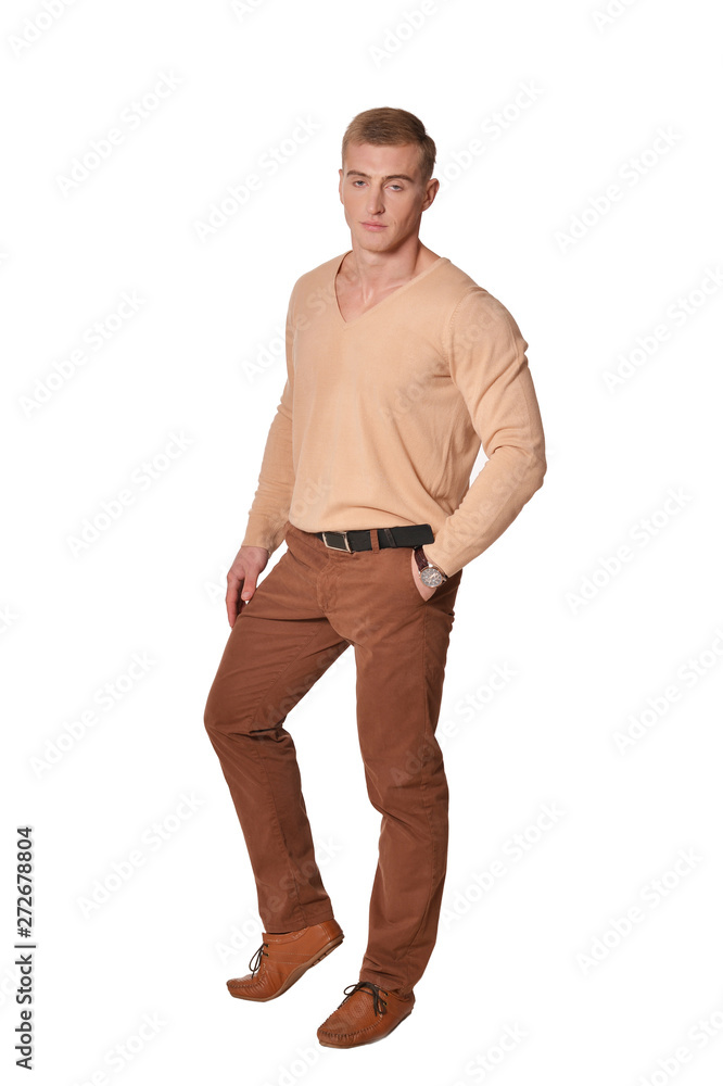 Fototapeta premium Handsome young man wearing casual clothing posing isolated