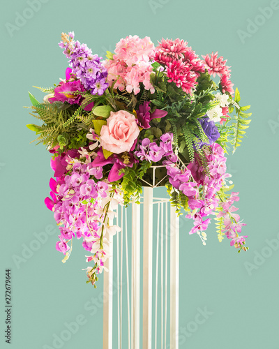 Wallpaper Mural Bouquet of flower on metal stand for decoration isolated on green background with clipping path Torontodigital.ca