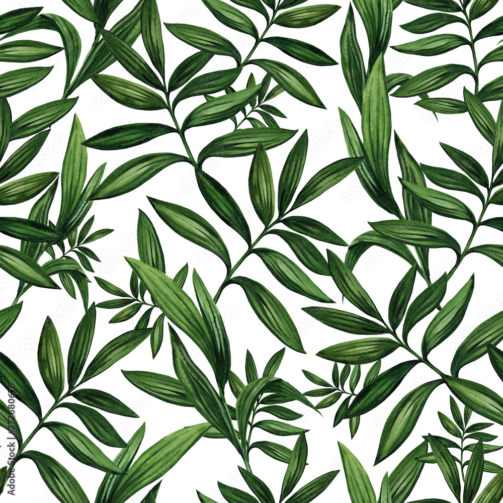 Seamless Pattern of Watercolor Lush Foliage