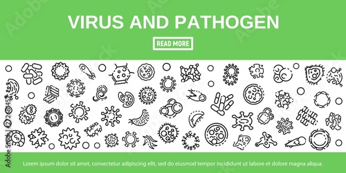 Virus and pathogen banner. Outline illustration of virus and pathogen vector banner for web design photo