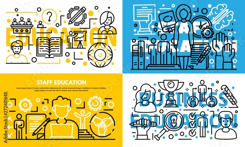 Staff education learn banner set. Outline set of staff education learn vector banner for web design