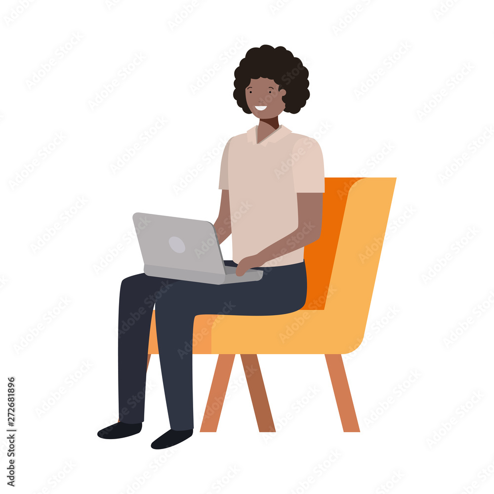 man sitting in chair with laptop on white background man sitting in chair with laptop on white background