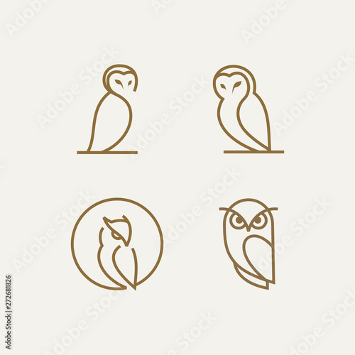 simple line owl vector logo design template photo
