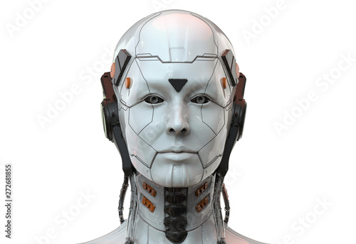 Robot woman, sci-fi android female  artificial intelligence 3d render