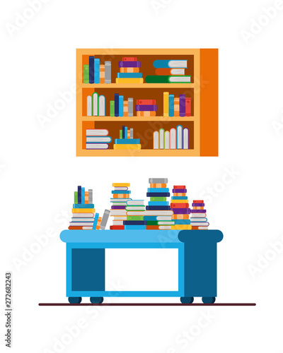 shelving with books in white background