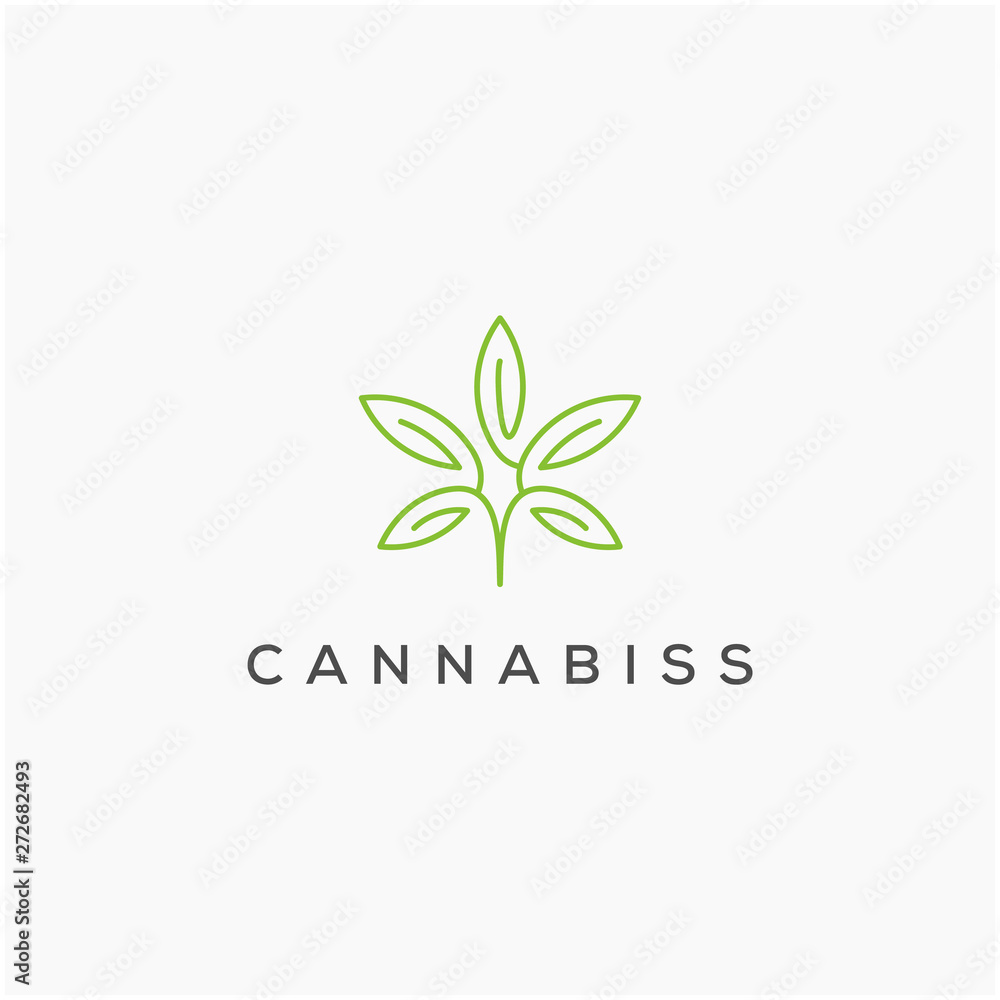 simple cannabis leaves monoline vector logo design