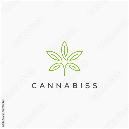 simple cannabis leaves monoline vector logo design