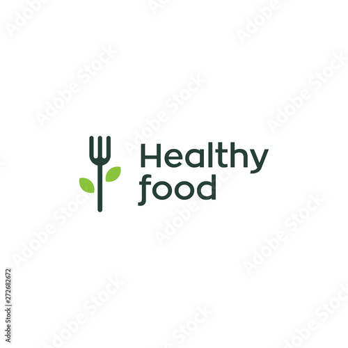 fork icon / healthy food leaf vegan vector logo design