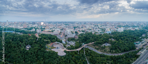 Aerial view of the new glass bridge in Kiev at night