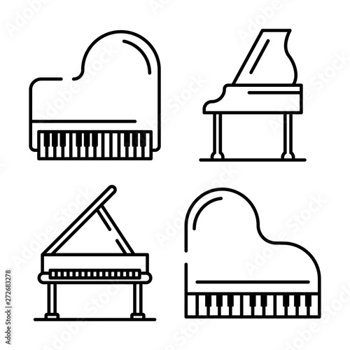 Grand piano icons set. Outline set of grand piano vector icons for web design isolated on white background