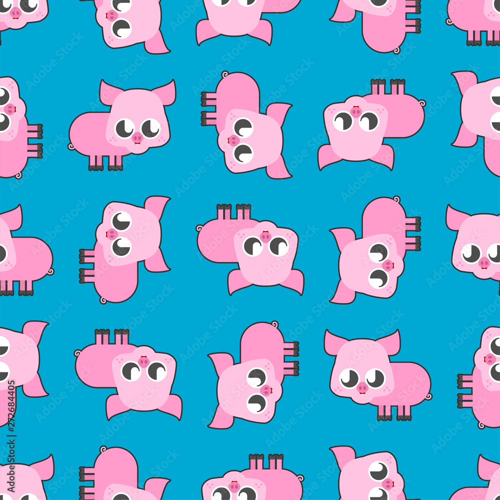 Cute kawaii pig pattern seamless. funny swine background cartoon style. kids character. Childrens style texture. Cute kawaii pig pattern seamless. funny swine background cartoon style. kids character. Childrens style texture.
