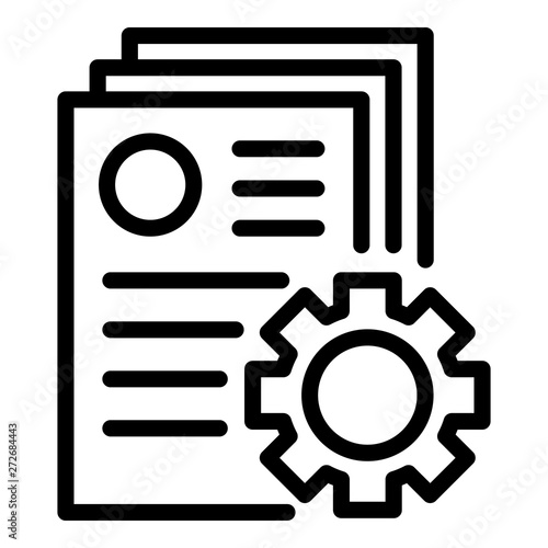 Documents and gear icon. Outline documents and gear vector icon for web design isolated on white background