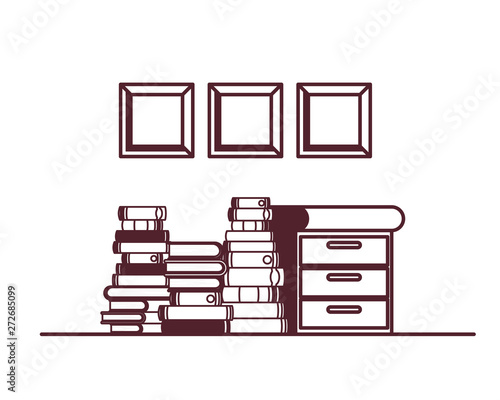 shelving with books in white background