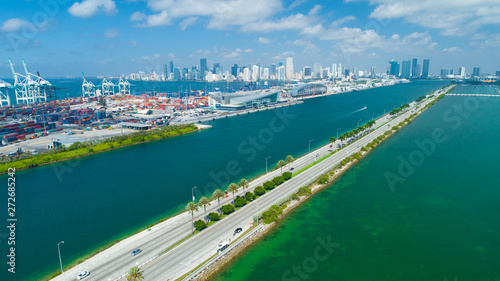 USA. FLORIDA. MIAMI BEACH. JUNE 2019: Aerial view of port Miami and Downtown skyline.  © miami2you