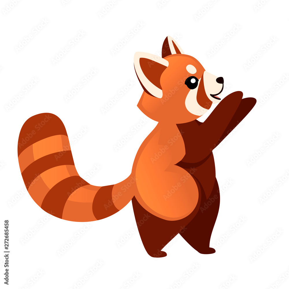 Obraz premium Cute adorable red panda hands up cartoon design animal character flat vector style illustration on white background
