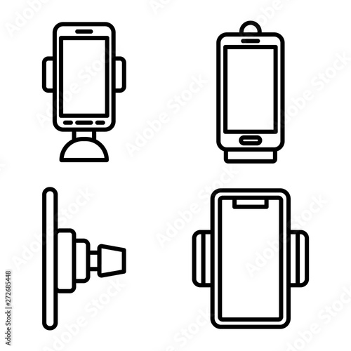 Mobile phone holder icons set. Outline set of mobile phone holder vector icons for web design isolated on white background