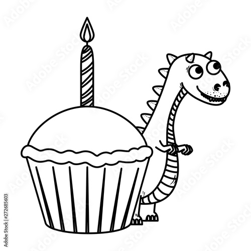 cute tyrannosaurus rex with sweet cupcake