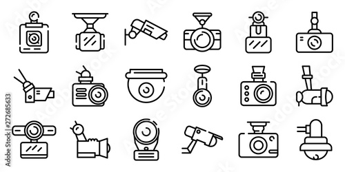 DVR camera icons set. Outline set of DVR camera vector icons for web design isolated on white background