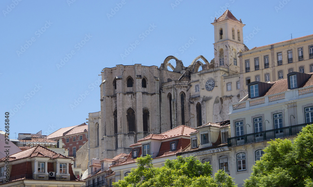 The ruins of the church do Carmo. Central street of Lisbon. Portugal.	