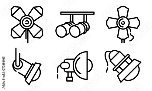 Spotlight icons set. Outline set of spotlight vector icons for web design isolated on white background