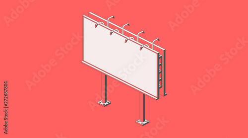 Isometric street billboard. Road signboard mockup. Vector flat illustration with one red color. Promotion advertising infographic template.