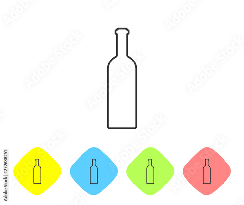 Grey Bottle of wine line icon isolated on white background. Set icon in color rhombus buttons. Vector Illustration
