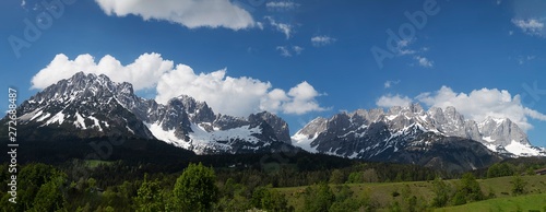panorama of the wilder kaiser mountain range in austria