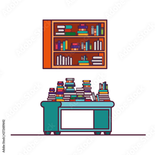 shelving with books in white background