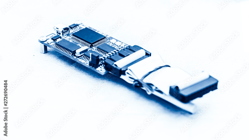 Fototapeta premium abstract background of engineering electronic circuit bord, closed up, engineering and technical experimental kit concept.